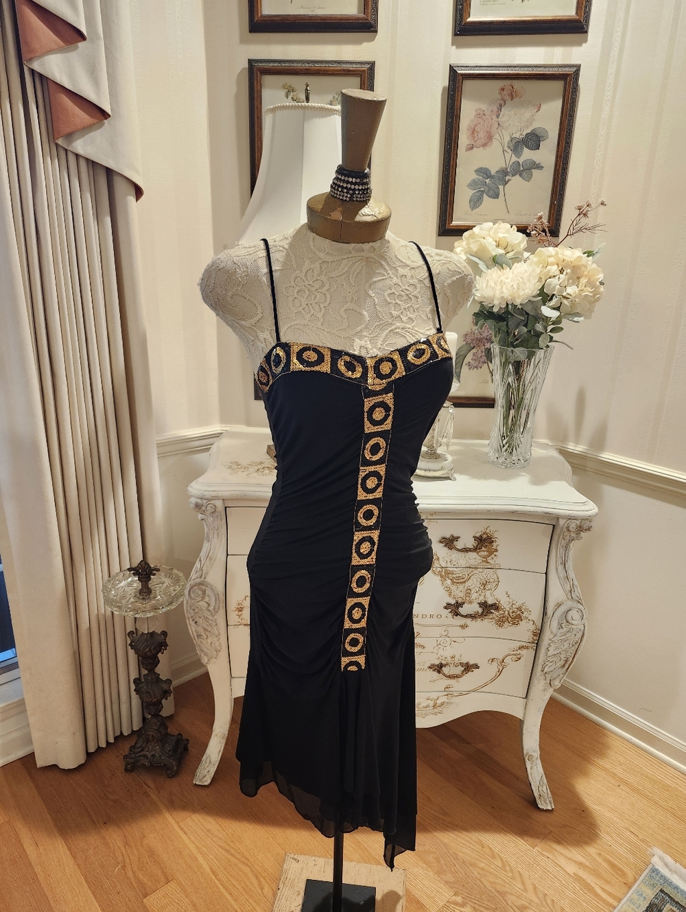 Vintage Deco Black & Gold Sequin Stage Diva Dance Dress S - Picture 4 of 8